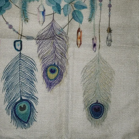 Peacock Feathers Pillow Case. Crystals Succulent Boho Chic Beautiful - Picture 3 of 11